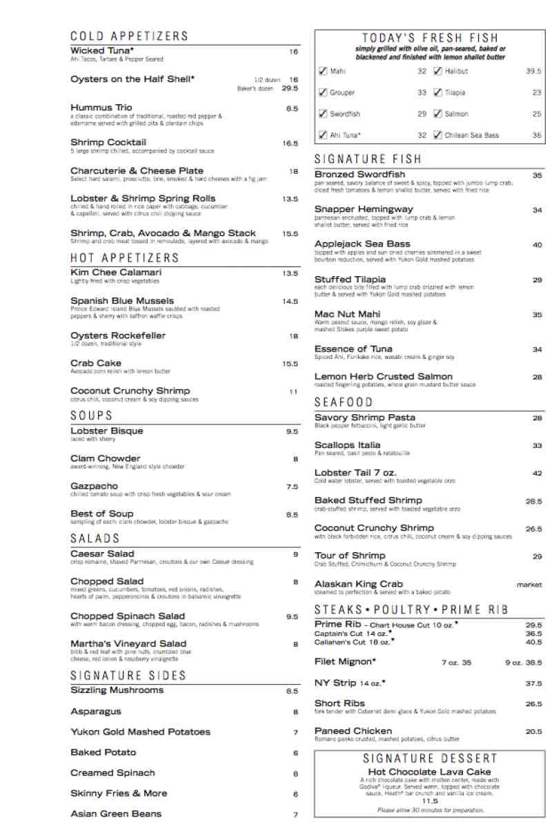 Chart House Restaurant Annapolis Menu