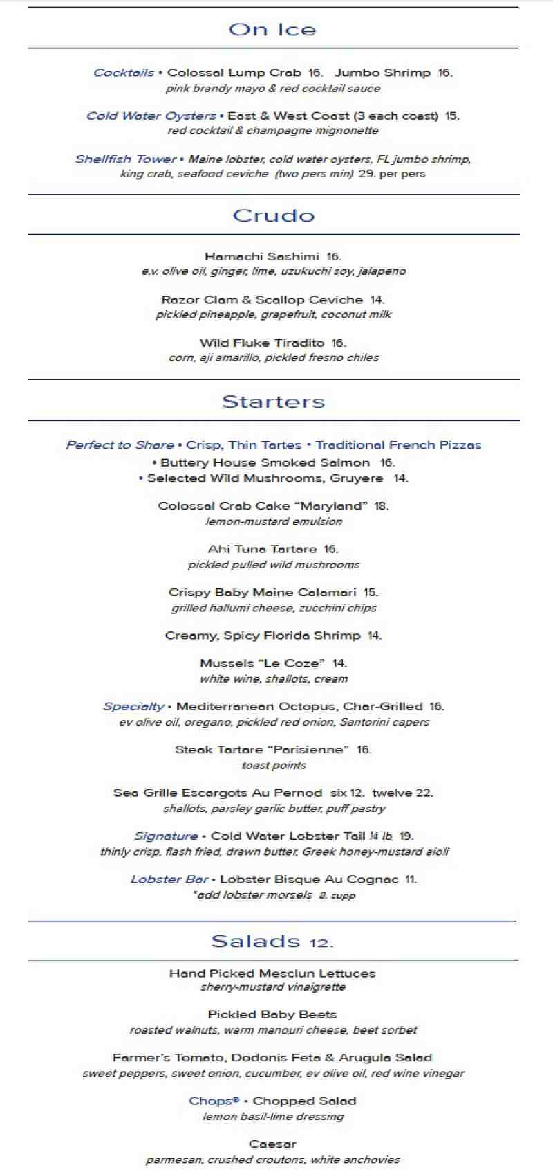 Menu for Lobster Bar Sea Grille (450 E Las Olas Blvd)
