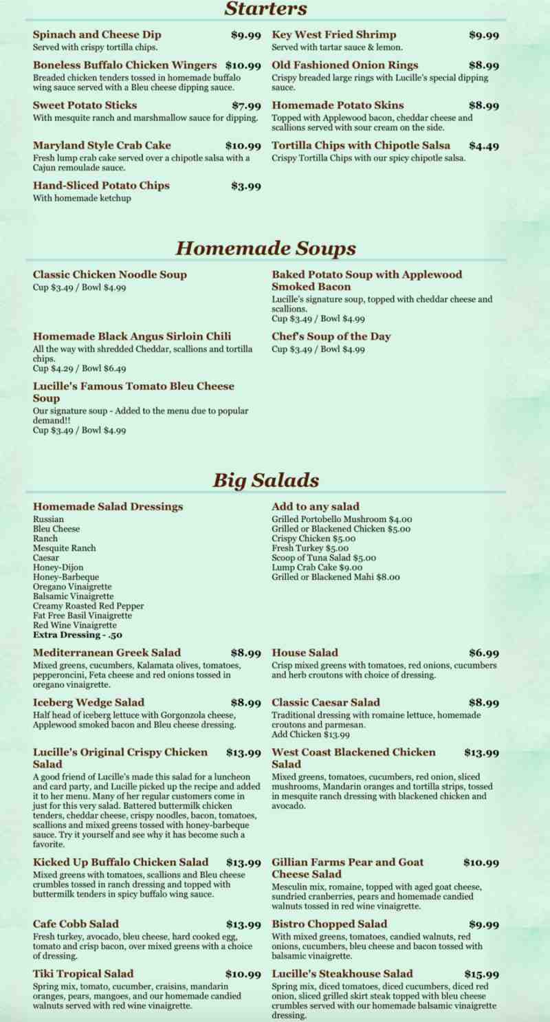 Lucilles Menu