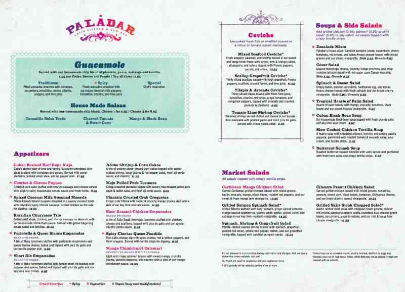 Menu For Paladar Latin Kitchen Rum Bar 801 Silks Runbrhallandale Beach Fl