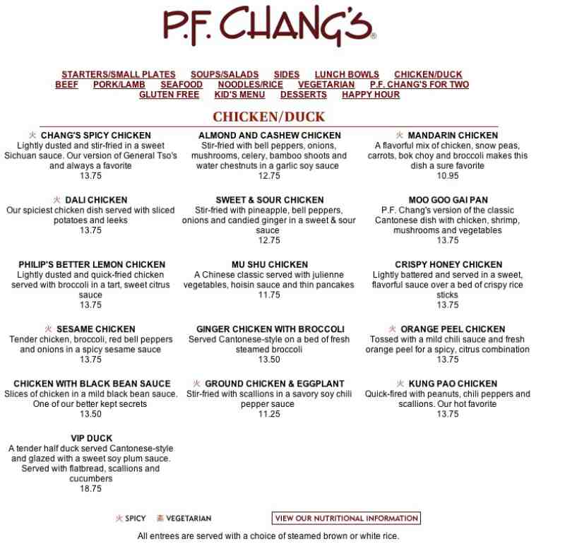 P f Chang s Menu