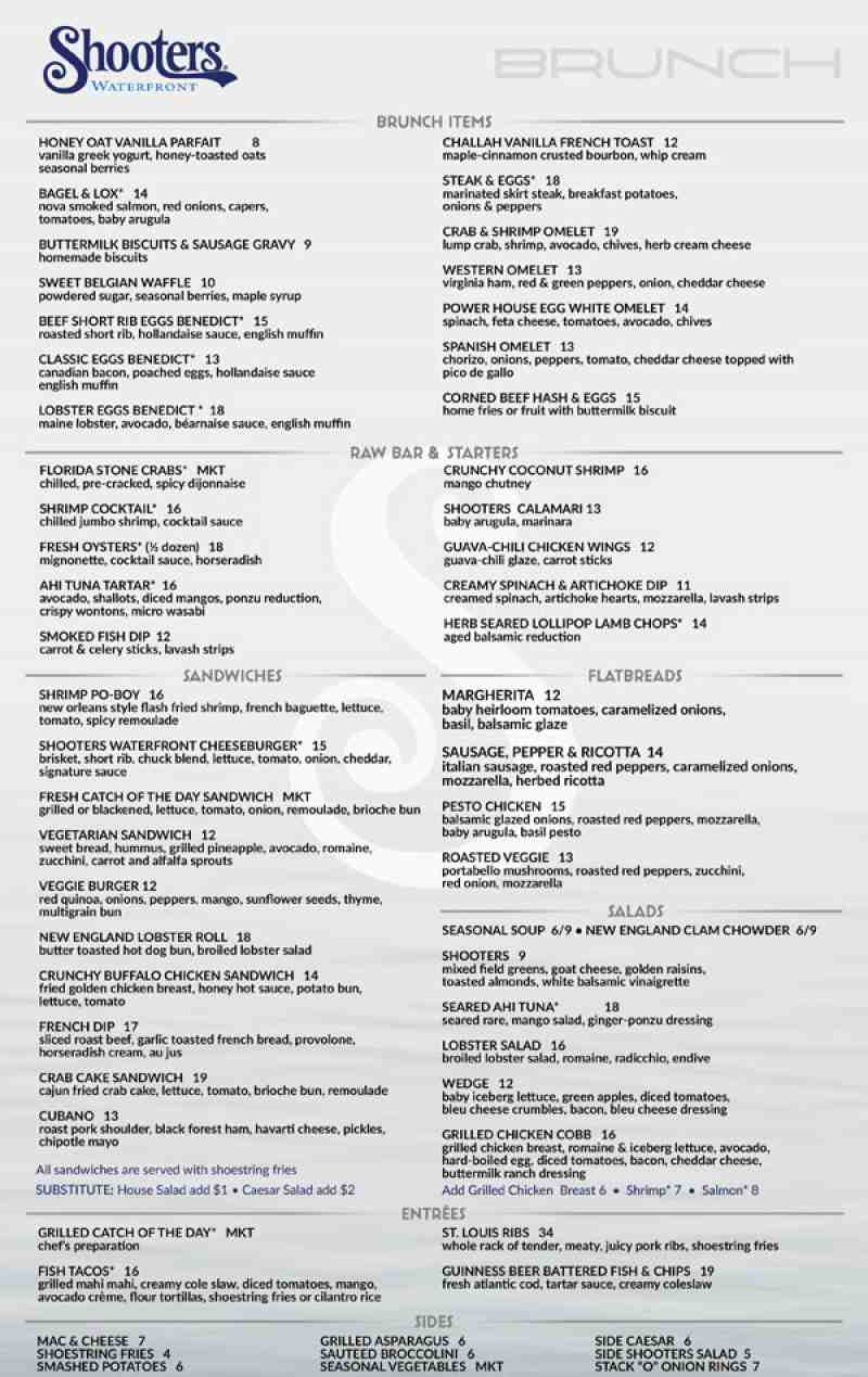 menu for shooters waterfront cafe 3033 ne 32nd ave fort