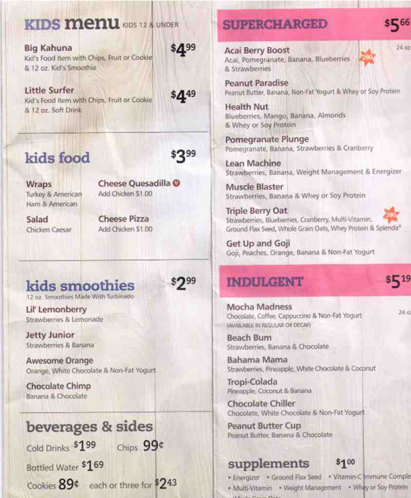 Tropical Smoothie Cafe Smoothie Menu Cafe