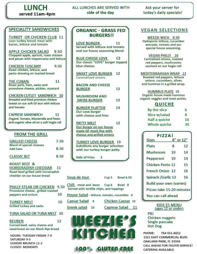 Menu For Weezie S Kitchen 1321 E
