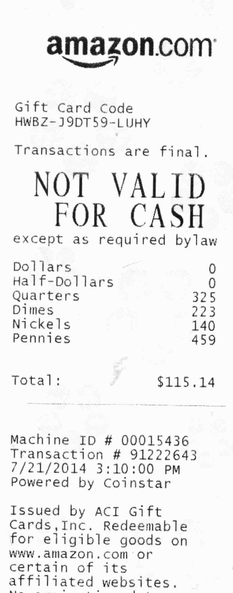 receipt coinstar spare change cashing insidefortlauderdale